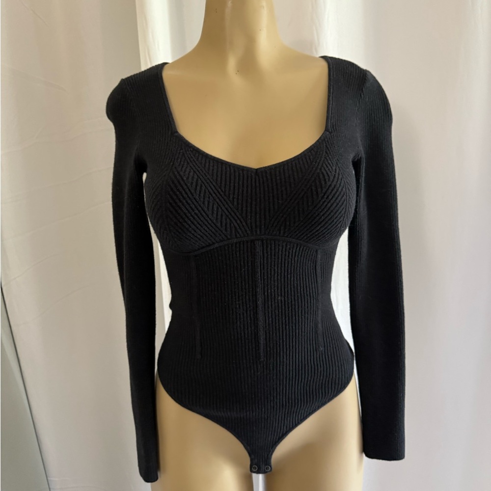 Black Ribbed Long Sleeve Bodysuit